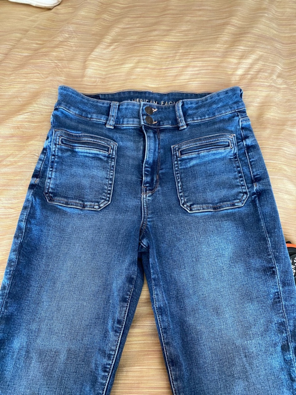 American Eagle Outfitters Medium Blue Front-Pocket Flare Jeans women’s